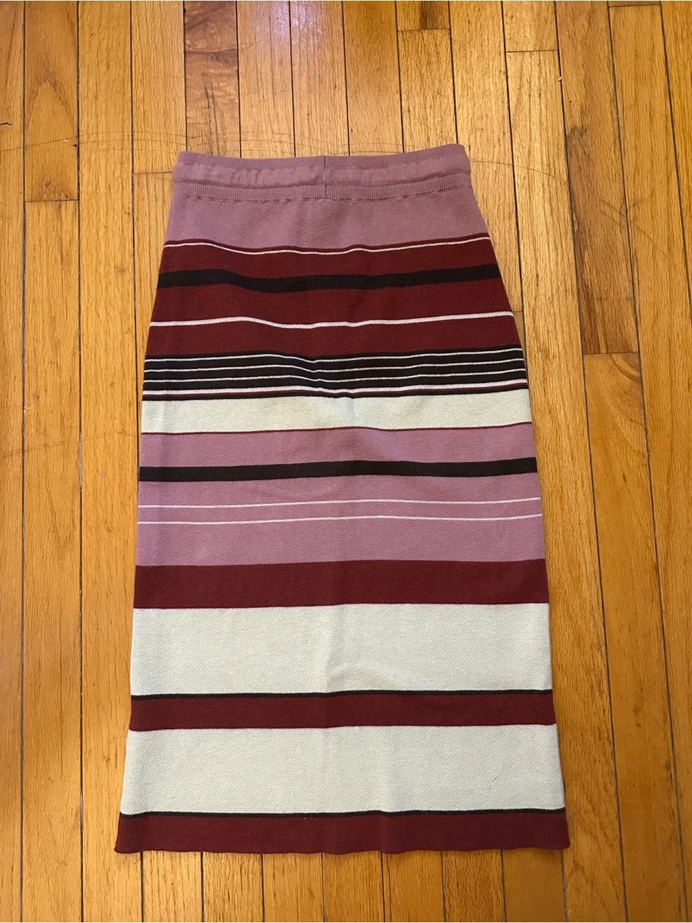 Free People Striped Knit Midi Skirt - Pink, Wine & Cream